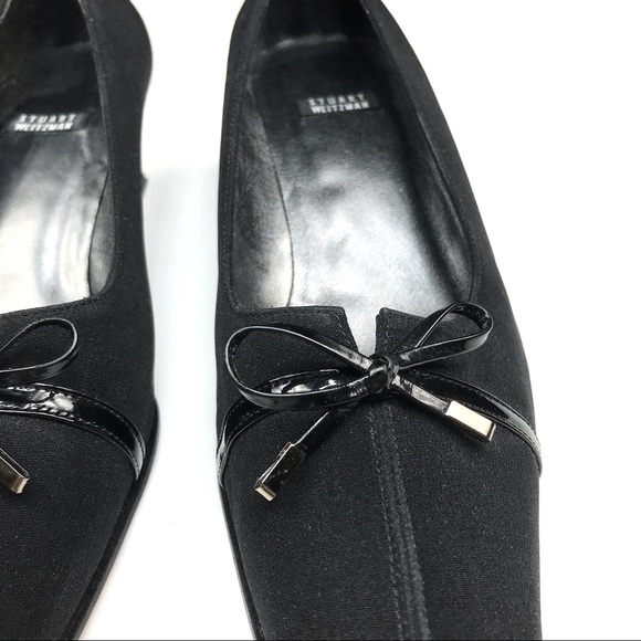 Stuart Weitzman Square Toe Bow Topped Kitten Heel Size 7.5 - Picture 3 of 9